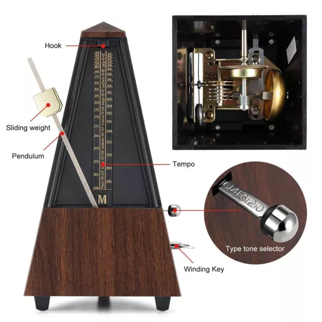 Antique Mechanical Metronome Wind Up Musical Tempo Timer for Piano Guitar Bass 2