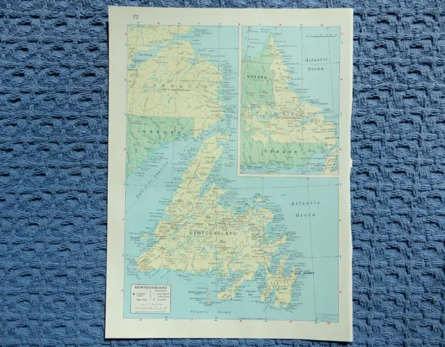 1961 LABRADOR NEWFOUNDLAND CANADA Atlas Map, vintage TimeLife Rand McNally Atlas