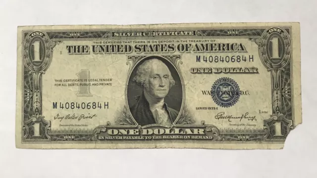 1935 E Silver Certificate One Dollar Bill (Blue Seal)