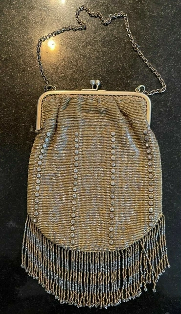 Français Argent Maille Chaîne Perle Sac à Main Pochette Soirée Antique Fermoir