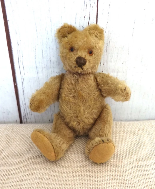 Ours En Peluche Ancien, Bourrage Paille, Museau Brodé, Bouton Poussoir