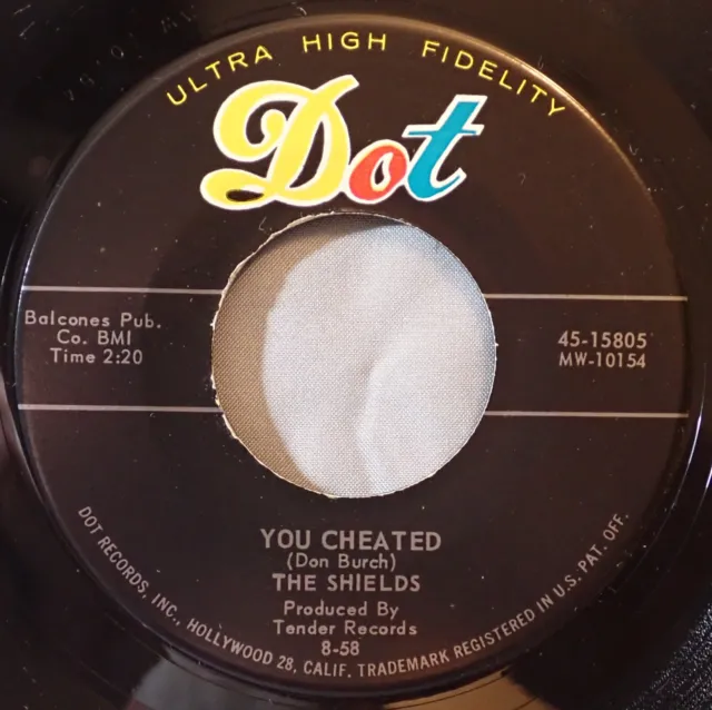 HEAR IT 50's Doo-Wop 45 rpm record The Shields "You Cheated" from 1958