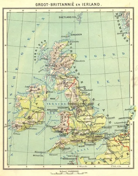 UK. Groot- Brittannië en Ierland 1922 old vintage map plan chart