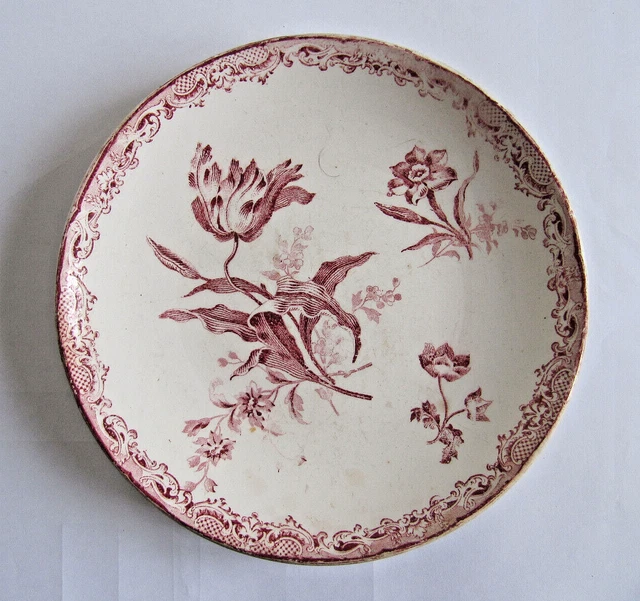 Grande Soucoupe Ancienne Sarreguemines – Faïence Décor Floral – 27,5 Cm – Occasion