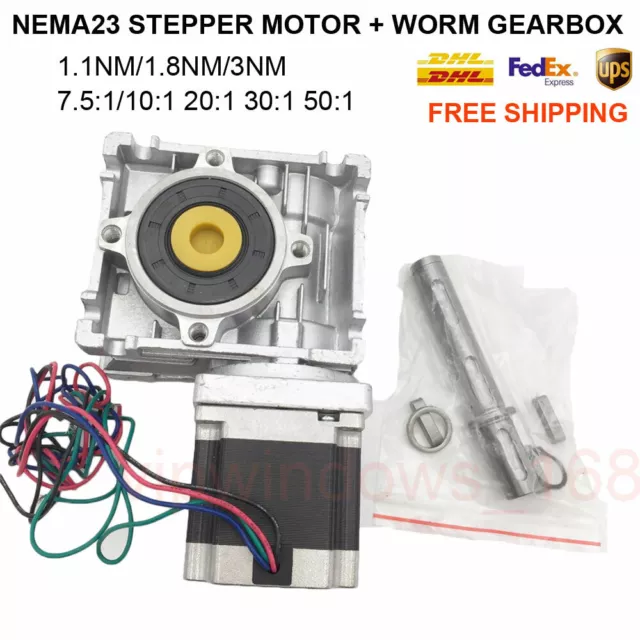 Nema23 Stepper Motor+Speed Reducer Worm Gearbox 7.5:1 10:1 20:1 30:1 50:1 Kit