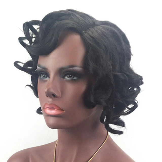 Peluca sintética afroamericana corta rizada de encaje completo para mujer 32 cm