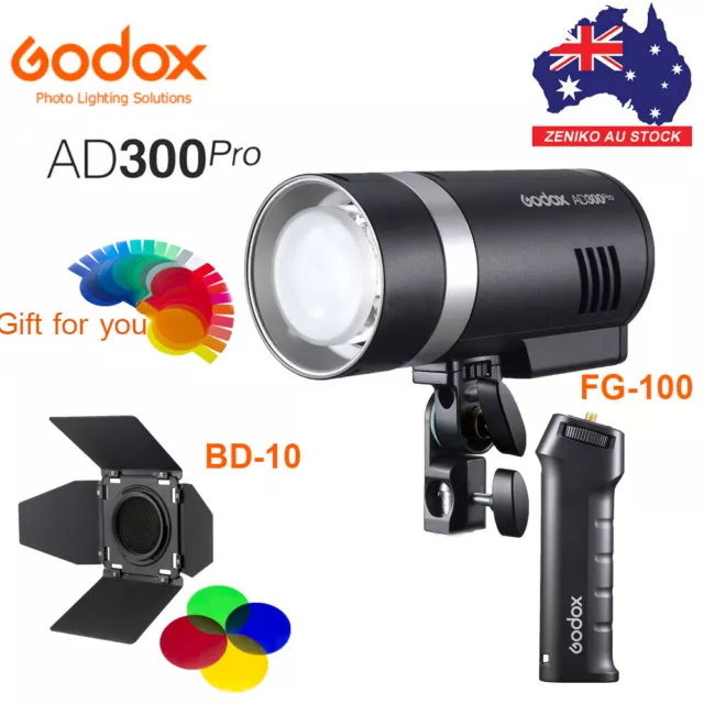 Godox AD300Pro 2.4G Round Head Outdoor Flash with barndoor&color fliters +FG-100