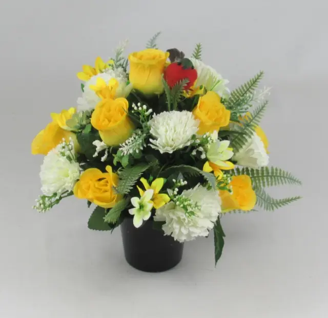 Artificial/Silk flower Grave Arrangement in memorial Crem pot All round flowers