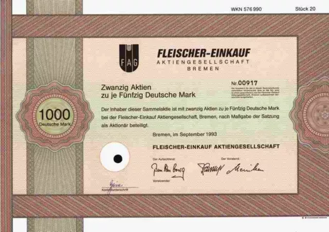 Fleischer Einkauf FAG Bremen Oldenburg 1993 Osnabrück Bad Oldesloe 1000 DM Deko