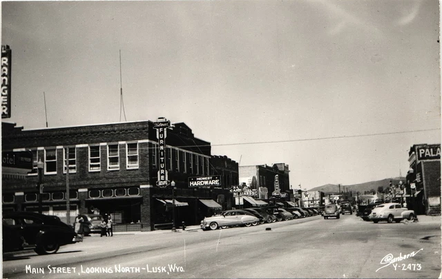 MAIN STREET VIEW real photo postcard rppc LUSK WYOMING WY 1950s