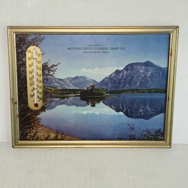 RARE Vintage Mechanicsburg Illinois Farmers Grain Co Thermometer
