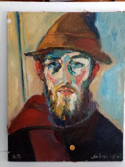 Mario Salmaso dipinti d'autore, Olio su tela, Autoritratto Bohemien 1965 Mario Salmaso dipinti d'autore, Olio su tela, Autoritratto Bohemien 1965