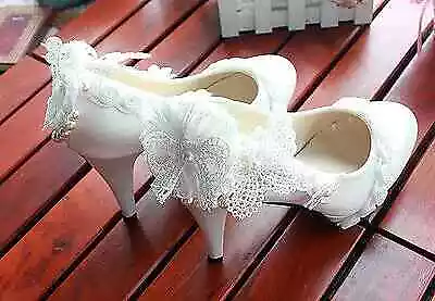 Decolté decolte scarpe donna ballerina bianco sposa pizzo 3.5, 4.5 8.5, 11 cm