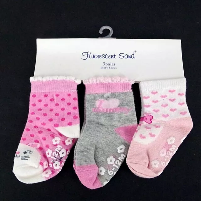 Baby, Toddler Girl ABS Cotton Blend Anti Non Slip Socks 3 Pairs Size 0-12 months 3