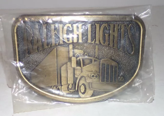 Trucker Belt Buckle Raleigh Lights Semi Truck Cigarette Tobacco Advertising 80's