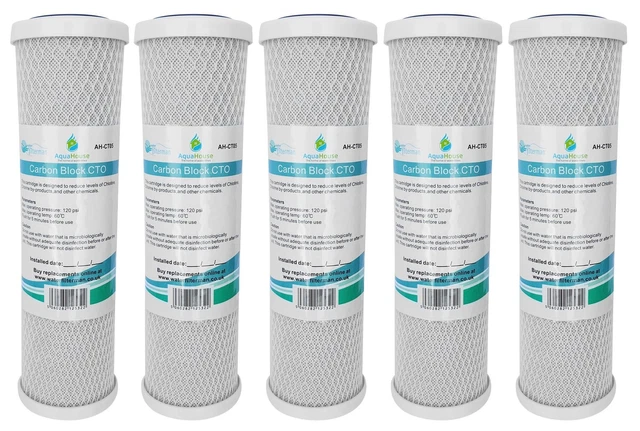Lot 5 Cartouches Filtre à Eau CTO Bloc De Carbone 10" 5 Microns – Compatible Osmose Inverse, Eau Potable, Aquarium (AquaHouse)