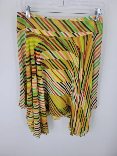 M Siamo Skirt Womens 10 Colorful Mixed Stripe Silk Asymmetric Hem Wearable Art
