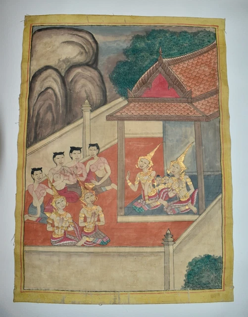 Antique Buddhist Painting on Cloth / Canvas from Thailand