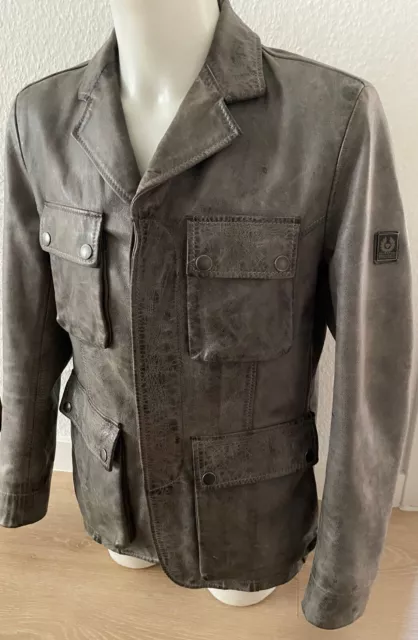 ORIG. BELSTAFF DOUGLAS Blazer Giacca Grigia Antica Pelle Malenotti