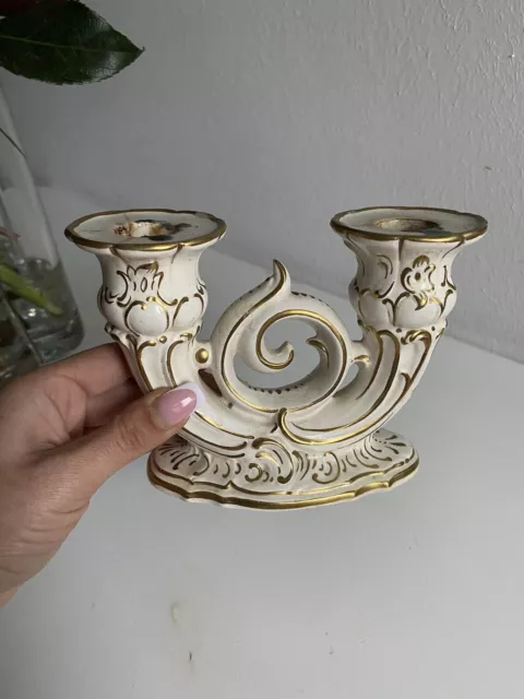 Kerzenständer vintage Barock Creme Gold Porzellan shabby 3