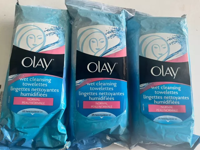 *3*OLAY WET CLEANSING TOWELETTES  x 30 Pc Per Pkg NORMAL Skin Ships PRIORITY HTF