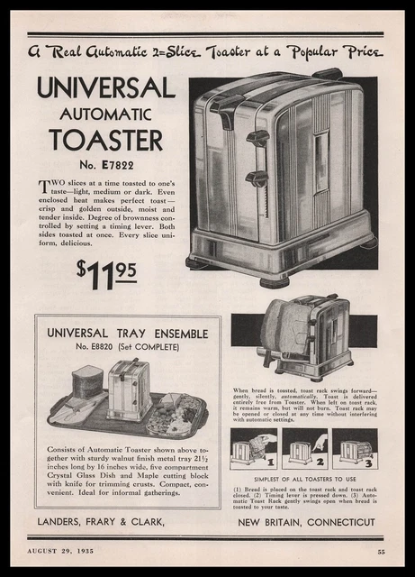 1935 Universal Toaster Landers Frary & Clark New Britain Connecticut Print Ad