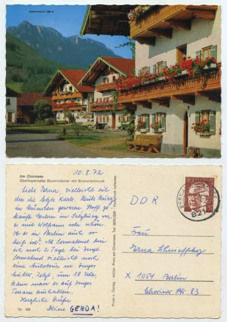 67454 - Am Chiemsee - farmhouses with floral jewelry - postcard, run 11.8.1972