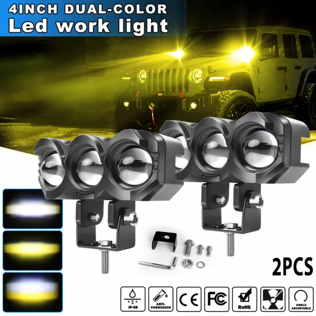 4" Led Work Light bar Spot Flood Yellow Offroad Driving Fog Lamps Trucks SUV UTV