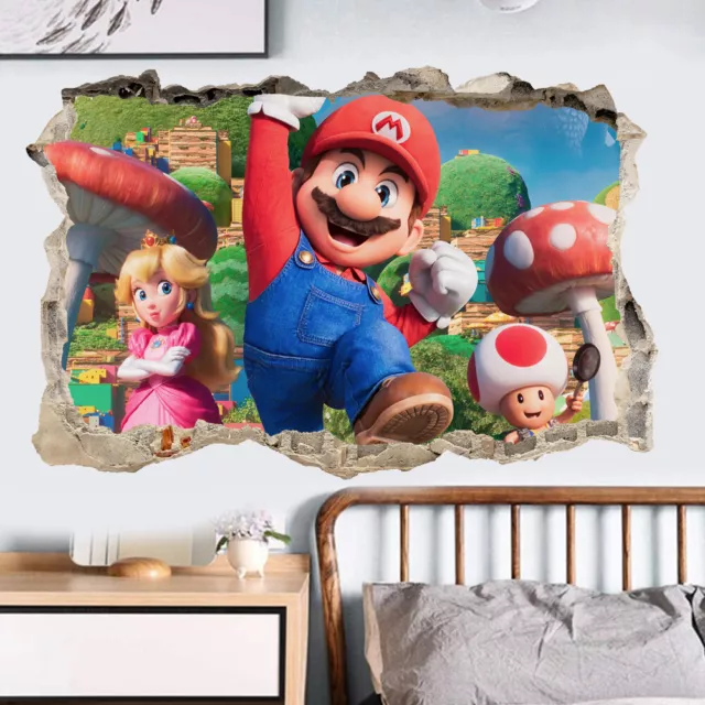 Super Mario Bros Movie Broken Hole in Wall Vinyl 3d Sticker Luigi Decal Mural
