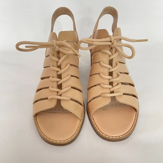 CLARKS SOMERSET GLACIER Ice Nude Leather Lace Up Beige Sandals