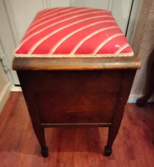 Vintage wooden piano stool with storage seat and 2 pull out drawers 3