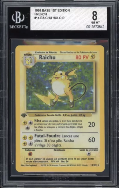 1999 Pokemon FRENCH 1st Edition Base Set Raichu Holo 14/102 BGS 8 NM-MT