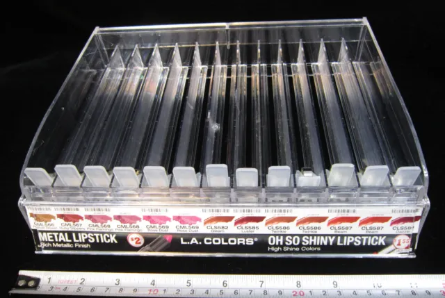 Clear Acrylic STORE DISPLAY RACK 13 Slots Spring-Loaded Tray Make-up DISPENSER