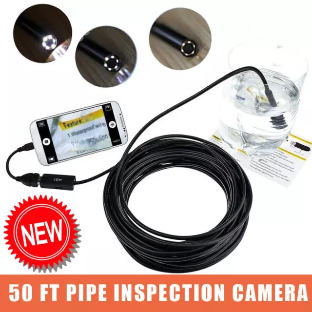 50 FT Pipe Inspection Camera USB Endoscope Video Sewer Drain Cleaner Water-prole
