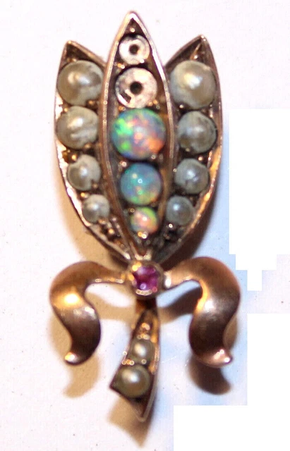 🇼 333er Gold Kettenschieber Vollopal Saatperlen Rubin Jugendstil Antikschmuck