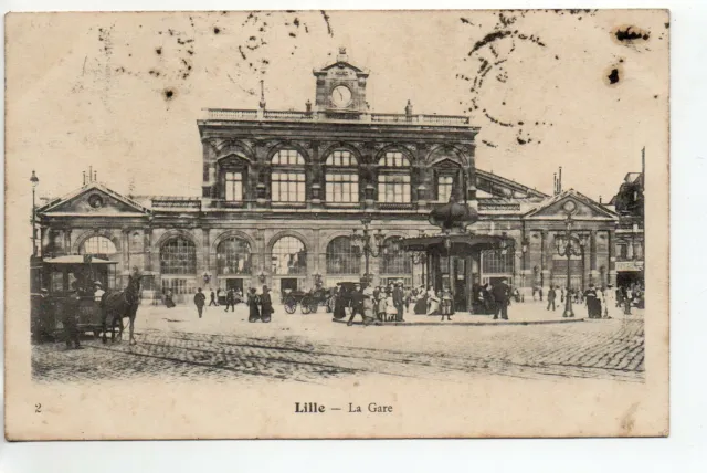 LILLE - North - CPA 59 - exterior view of the station - horse tram