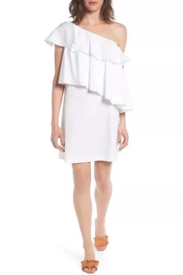 NWT Chelsea28 Womens One Shoulder White Ruffle Tiered Dress Sz XS 2