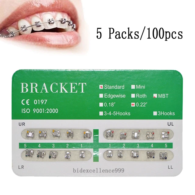 100 Pcs Denshine Dental Orthodontics Brackets Brace Standard MBT 022 No Hooks CE