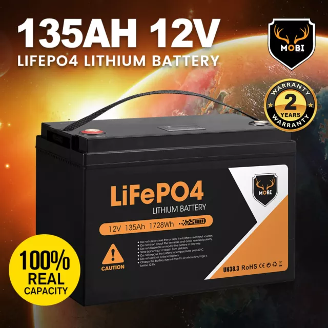 MOBI 135AH 12V Lithium Iron Phosphate Battery LiFePO4 4WD RV Deep Cycle Battery