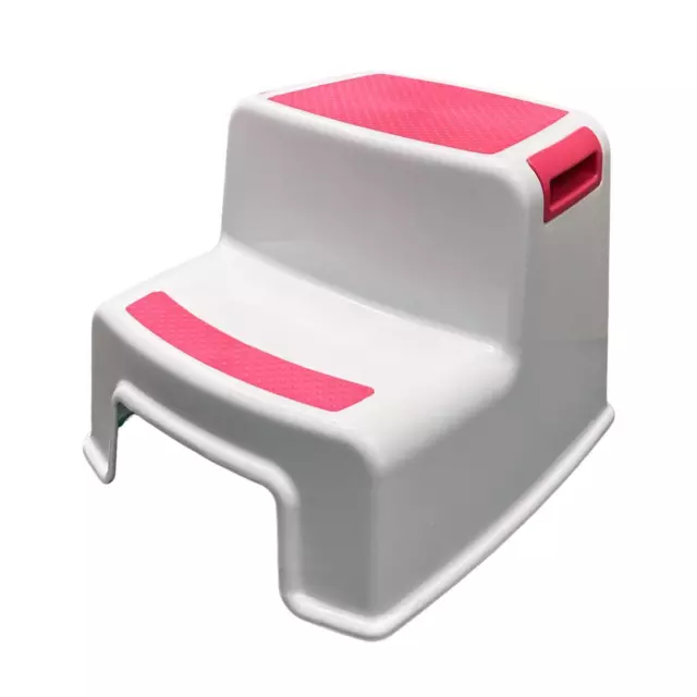 Double Step Stool Non Slip 2 Step Stool for Potty Training Bathroom White/Pink