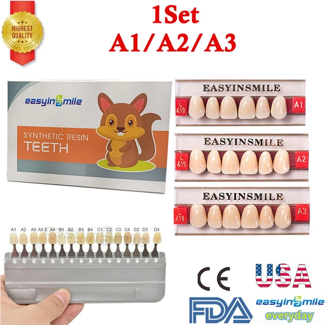 Dental Acrylic Resin DIY Denture False Teeth Upper Lower Full Set Shade A1/A2/A3