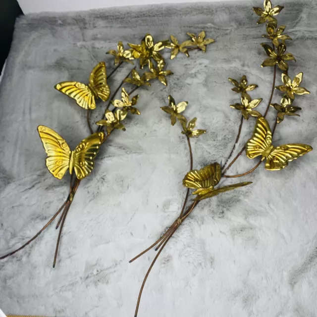 Vtg Home Interiors MCM Wall Art Brass Gold Metal Butterfly Flowers HOMCO Lot 2