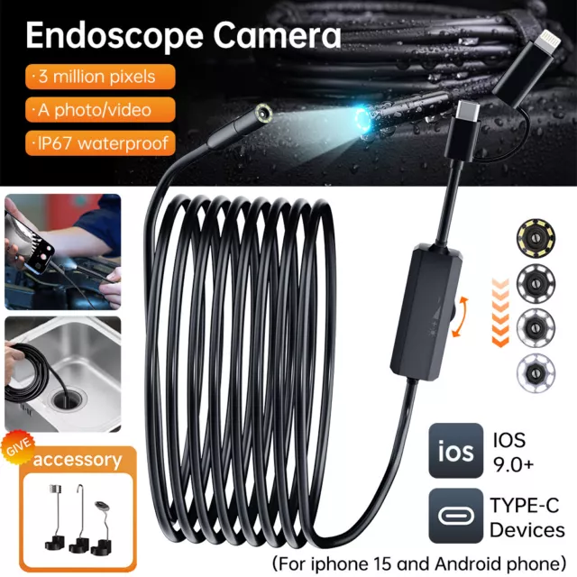 1440P Waterproof Endoscope Snake Inspection Camera Borescope for iPhone/Android