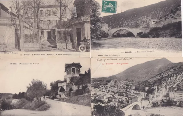Lot de 4 cartes postales anciennes old postcards NYONS DRÔME 14