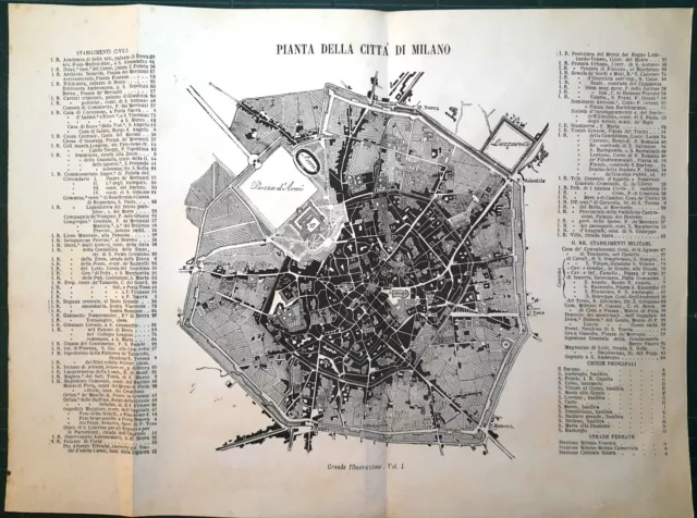 Stampa antica PIANTA DI MILANO NEL 1857 Old antique print map