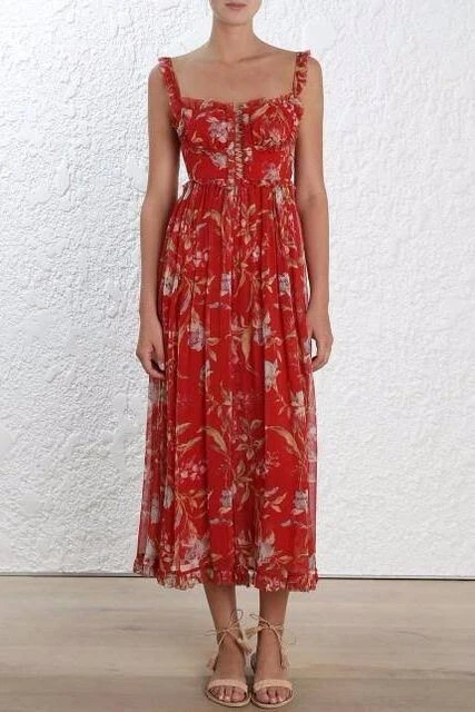 Zimmermann Corsair Iris Jumpsuit Red Corset Style Size 8 floral event wedding