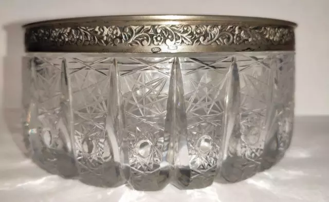 Vintage Antique Soviet Russian Candy Dish Bowl Crystal USSR Sterling Silver 875