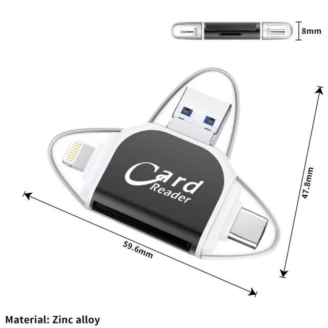 Multi-Port 4 in1 Universal SD TF Card Reader,USB C SD TF Memory Card Reader QS