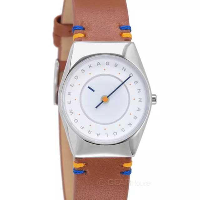 Skagen Women Grenen Lille Solar Powered Halo Watch White Disc Dial Brown Leather