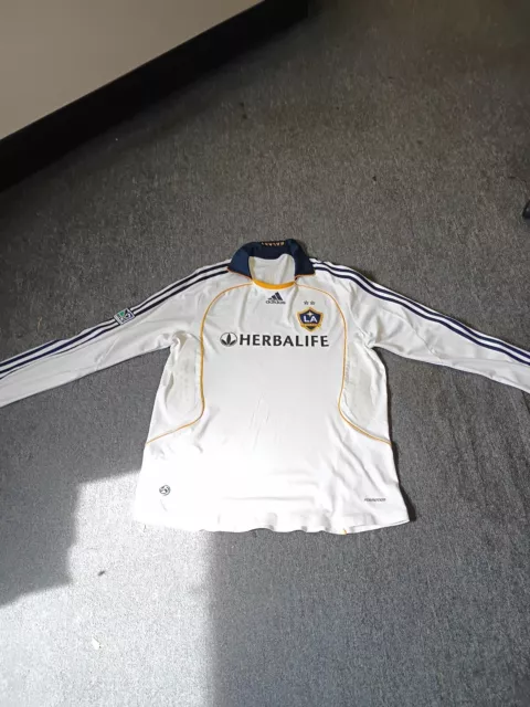 Adidas LA Galaxy Climalite Herbalife MLS Soccer White Jersey Adult Size L 2010